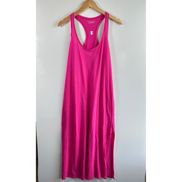 Victorias Secret Hot Pink Cotton Maxi Dress Side Slit Sleep Lounge/Coverup Large - Picture 10 of 13